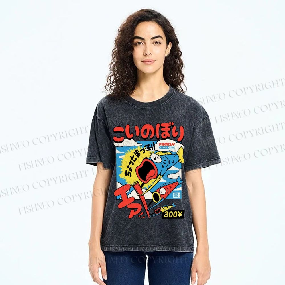 Unisex Koinobori Printed Washed Tee
