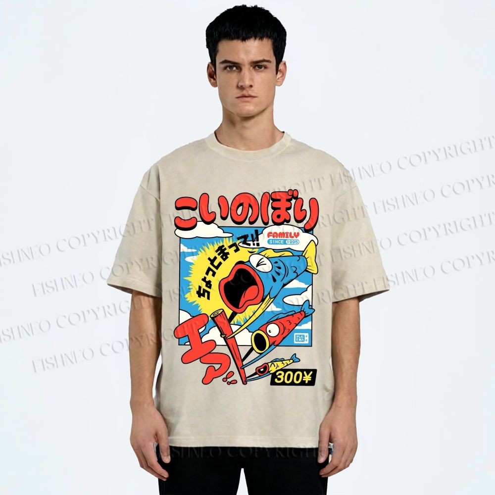 Unisex Koinobori Printed Washed Tee