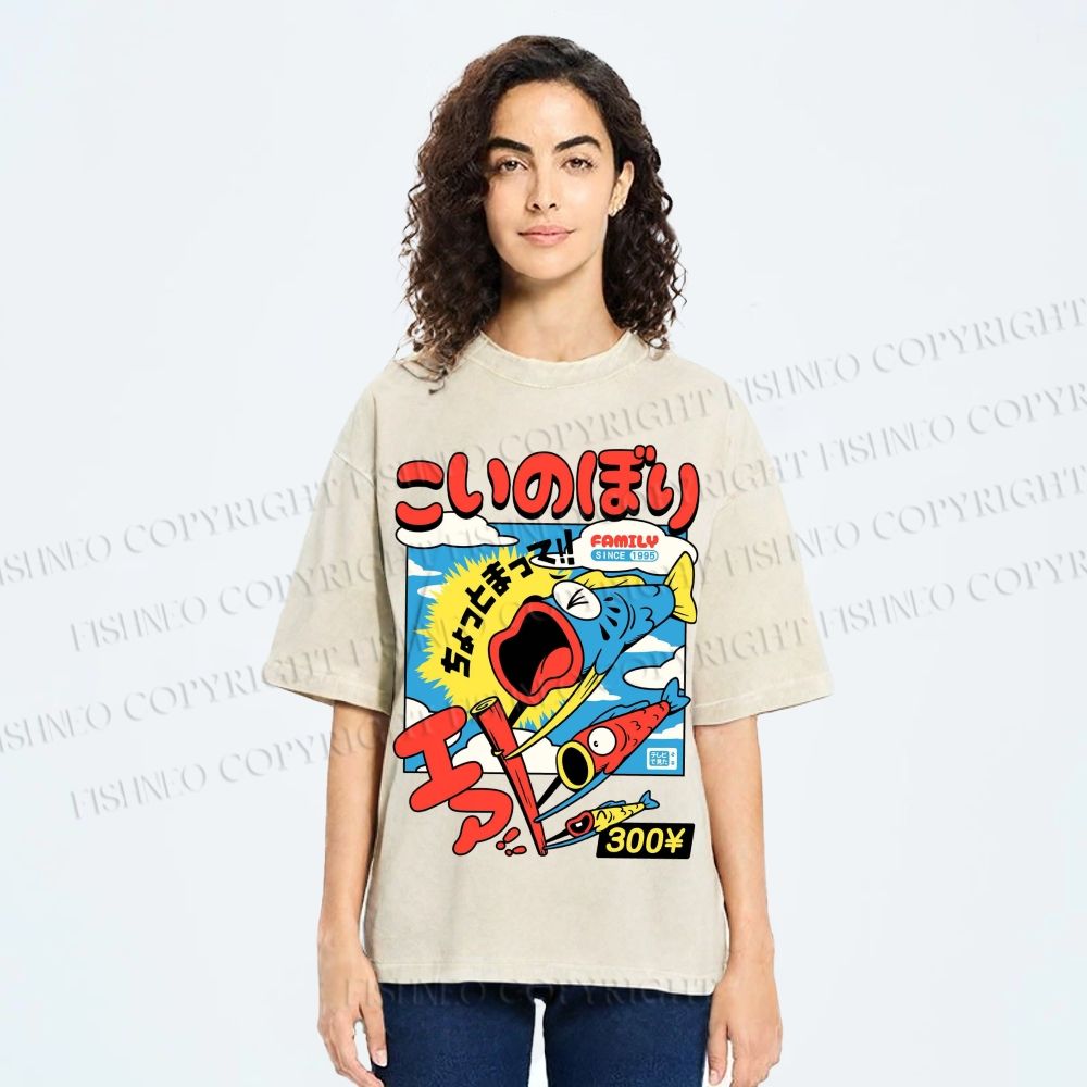 Unisex Koinobori Printed Washed Tee
