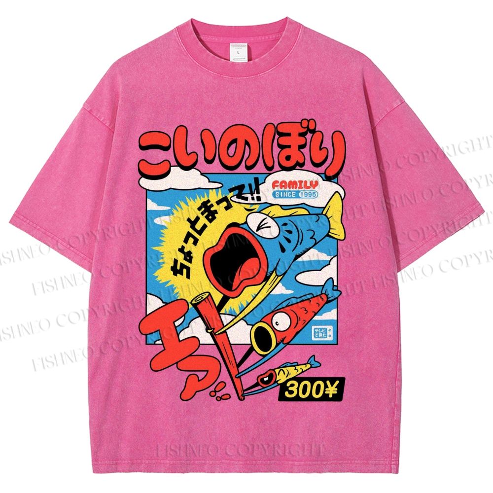 Unisex Koinobori Printed Washed Tee