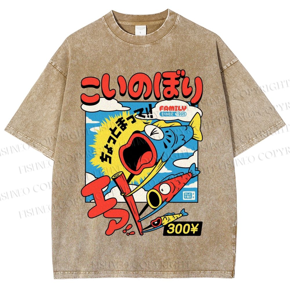 Unisex Koinobori Printed Washed Tee