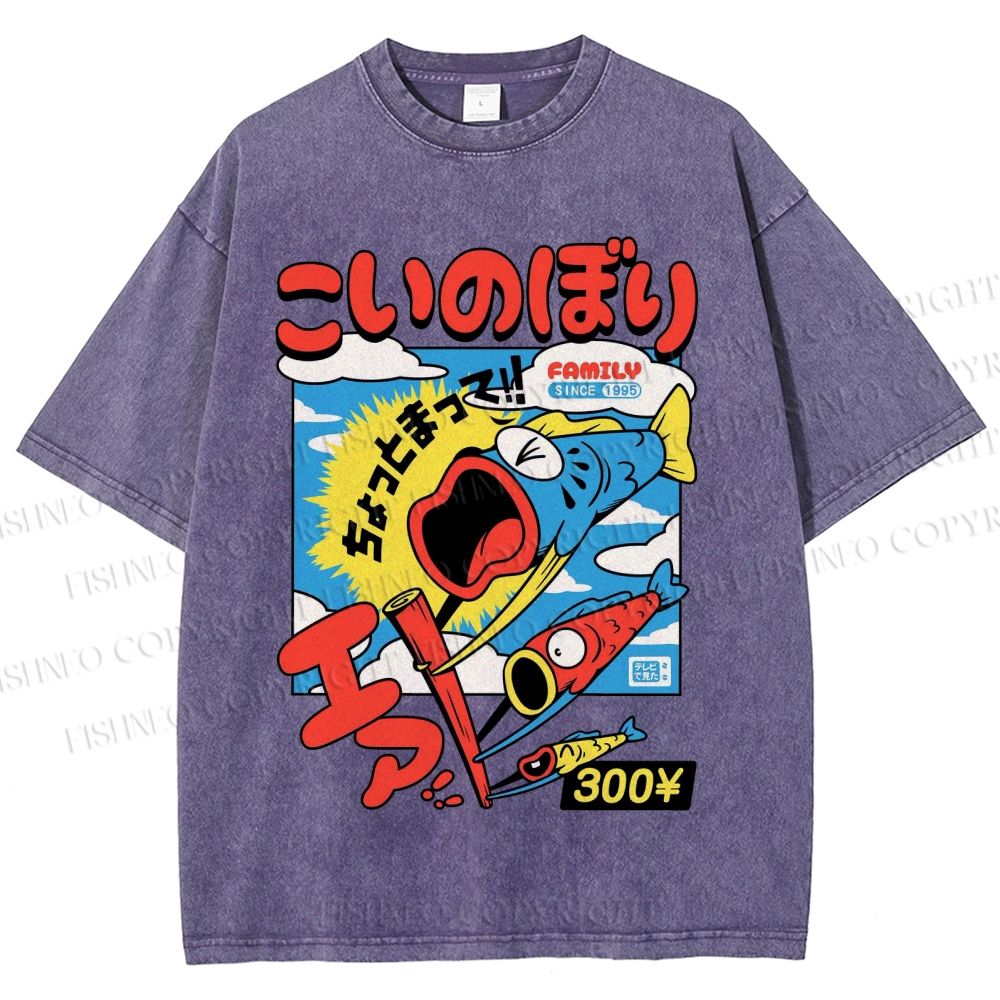 Unisex Koinobori Printed Washed Tee