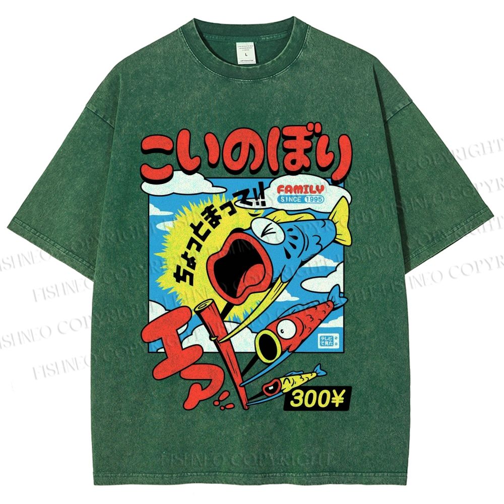 Unisex Koinobori Printed Washed Tee