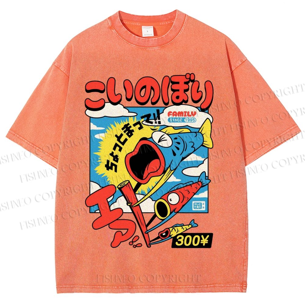 Unisex Koinobori Printed Washed Tee