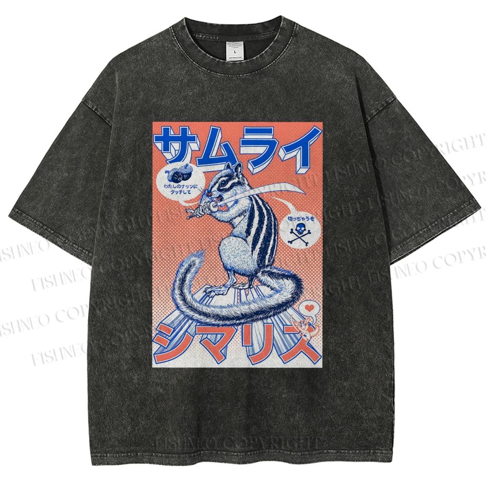 Unisex Shimarisu Samurai Printed Washed Tee