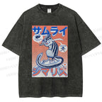 Unisex Shimarisu Samurai Printed Washed Tee