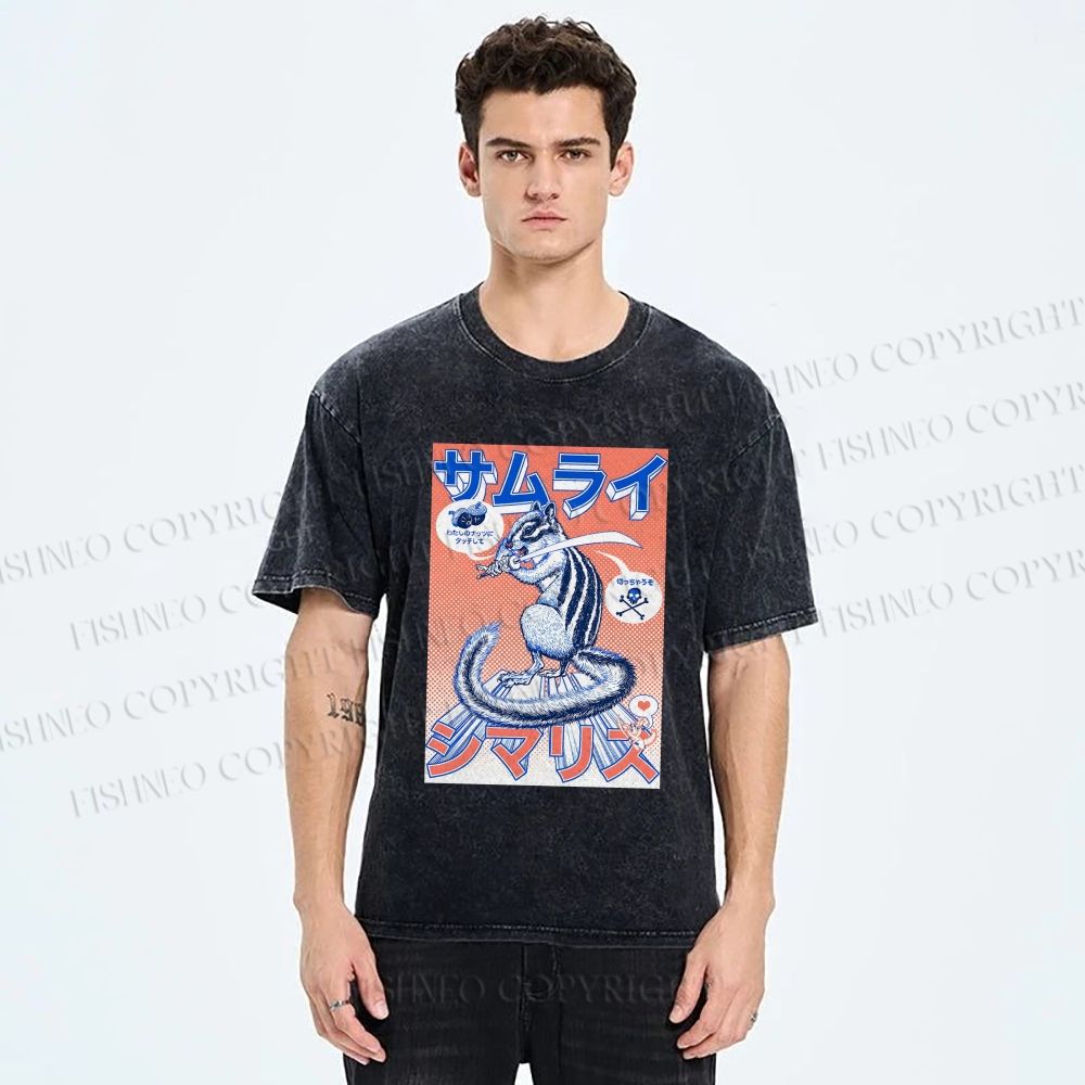 Unisex Shimarisu Samurai Printed Washed Tee