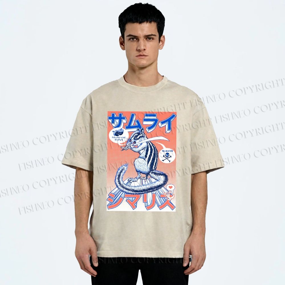Unisex Shimarisu Samurai Printed Washed Tee