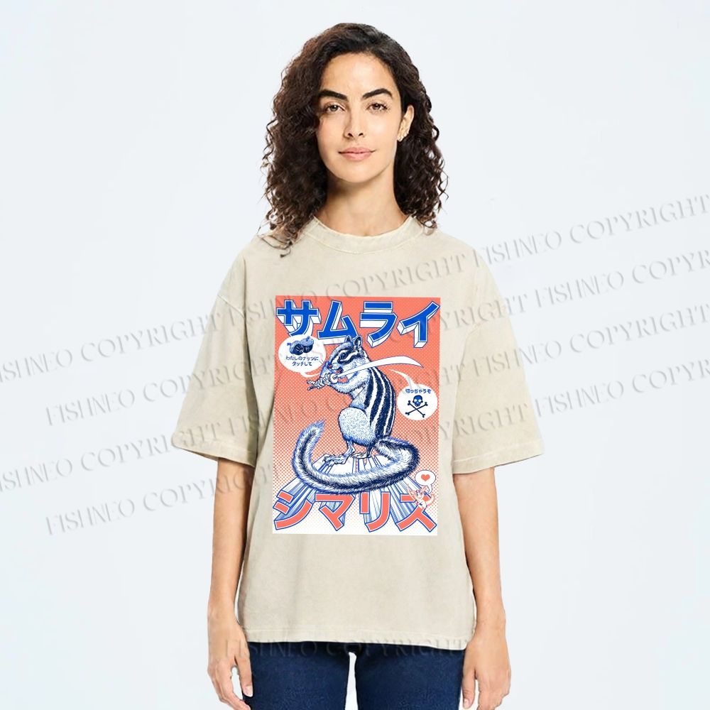 Unisex Shimarisu Samurai Printed Washed Tee
