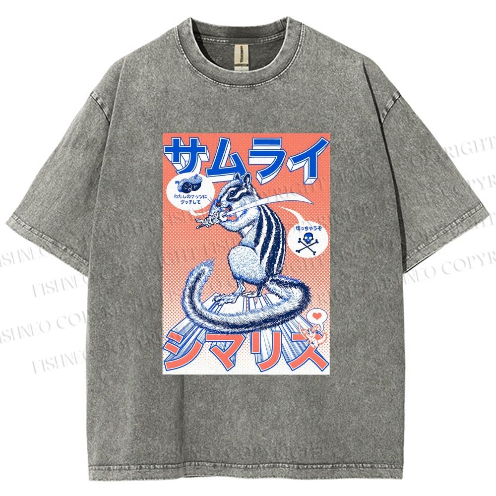 Unisex Shimarisu Samurai Printed Washed Tee