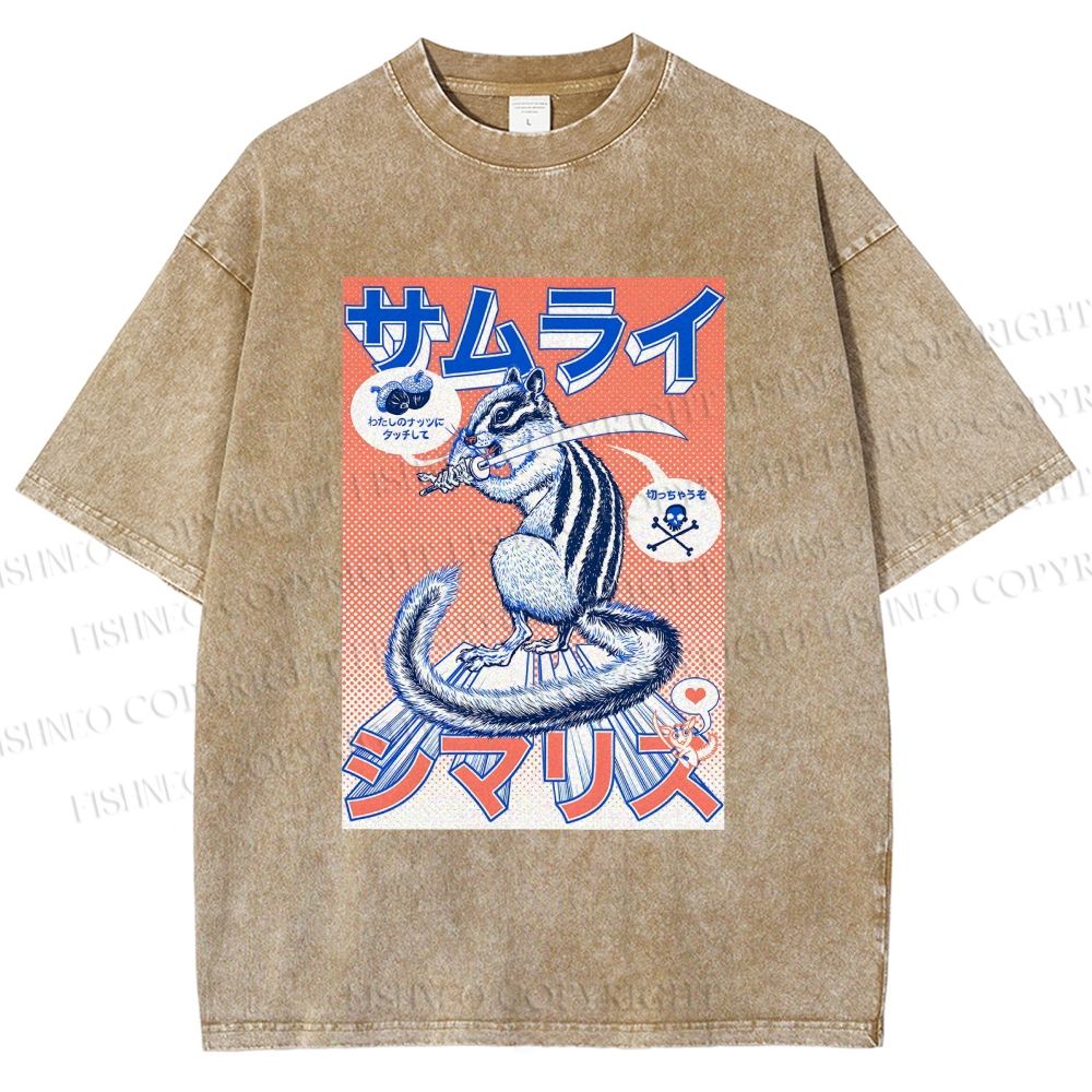Unisex Shimarisu Samurai Printed Washed Tee