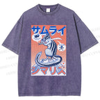 Unisex Shimarisu Samurai Printed Washed Tee