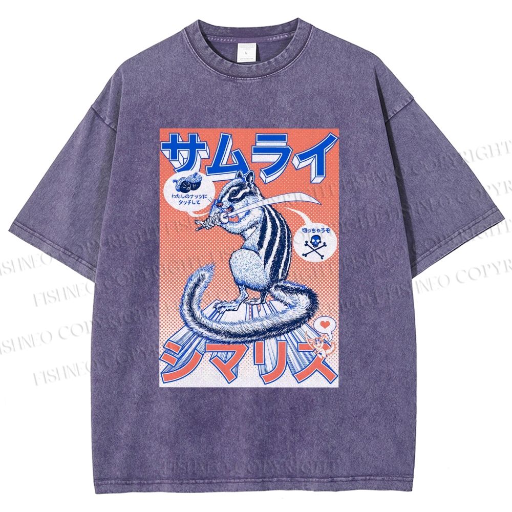 Unisex Shimarisu Samurai Printed Washed Tee