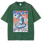 Unisex Shimarisu Samurai Printed Washed Tee