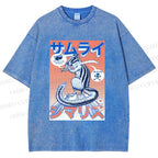 Unisex Shimarisu Samurai Printed Washed Tee
