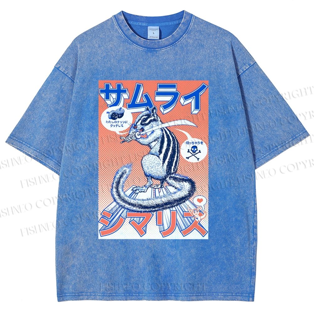 Unisex Shimarisu Samurai Printed Washed Tee