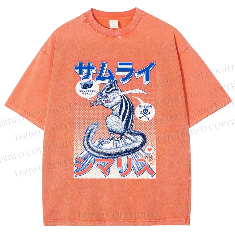 Unisex Shimarisu Samurai Printed Washed Tee