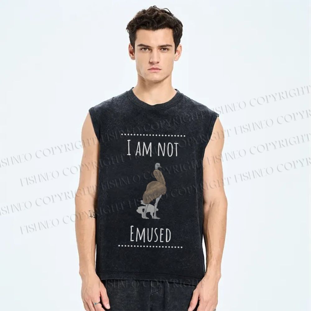Unisex I am not Emused Printed Washed Tank Top