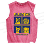 Unisex Too Cute to Handle Dog Warning Printed Washed Tank Top