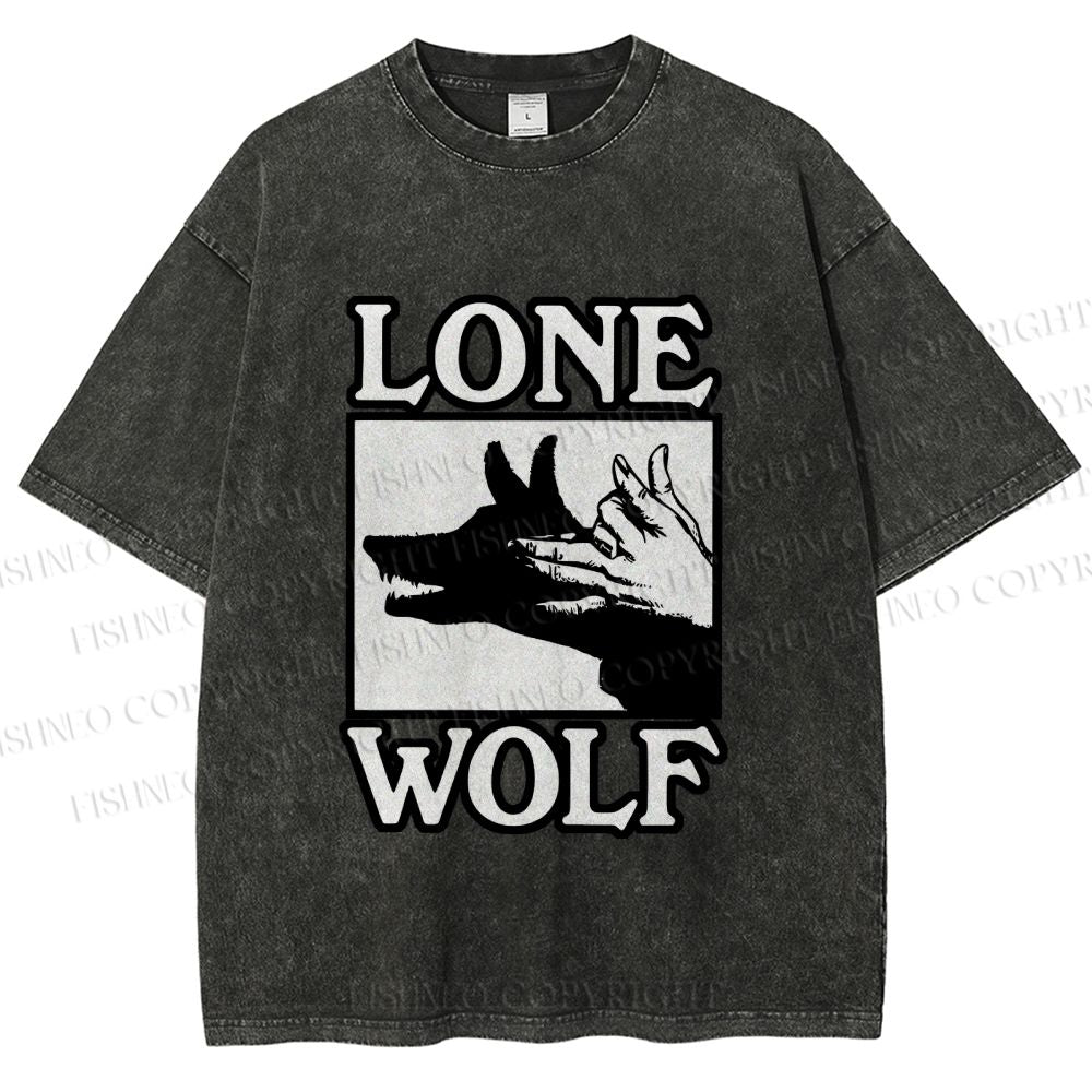 Unisex Shadow Wolf Alone Printed Washed Tee