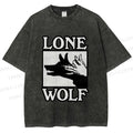 Unisex Shadow Wolf Alone Printed Washed Tee