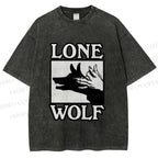 Unisex Shadow Wolf Alone Printed Washed Tee