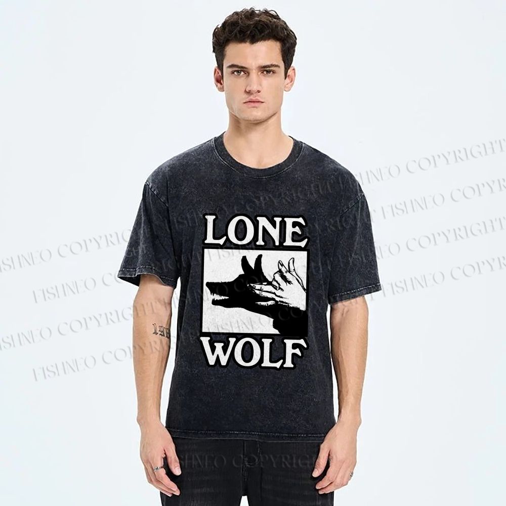 Unisex Shadow Wolf Alone Printed Washed Tee