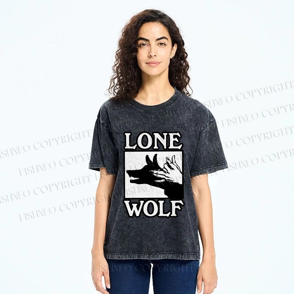 Unisex Shadow Wolf Alone Printed Washed Tee