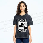 Unisex Shadow Wolf Alone Printed Washed Tee