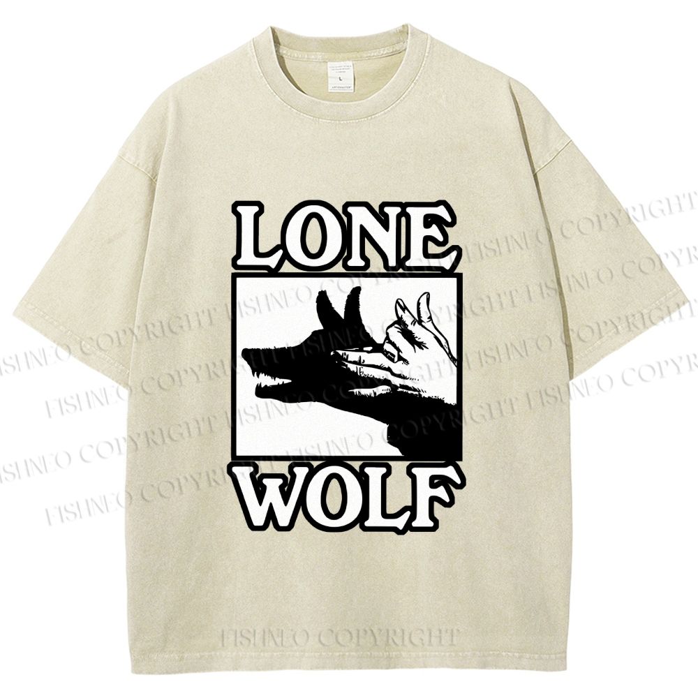 Unisex Shadow Wolf Alone Printed Washed Tee