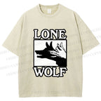 Unisex Shadow Wolf Alone Printed Washed Tee