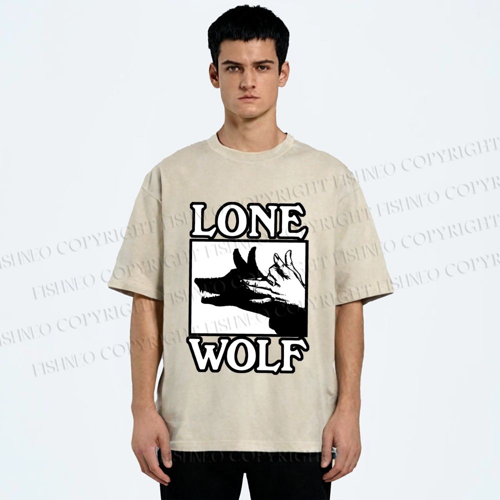 Unisex Shadow Wolf Alone Printed Washed Tee