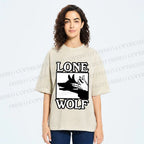 Unisex Shadow Wolf Alone Printed Washed Tee