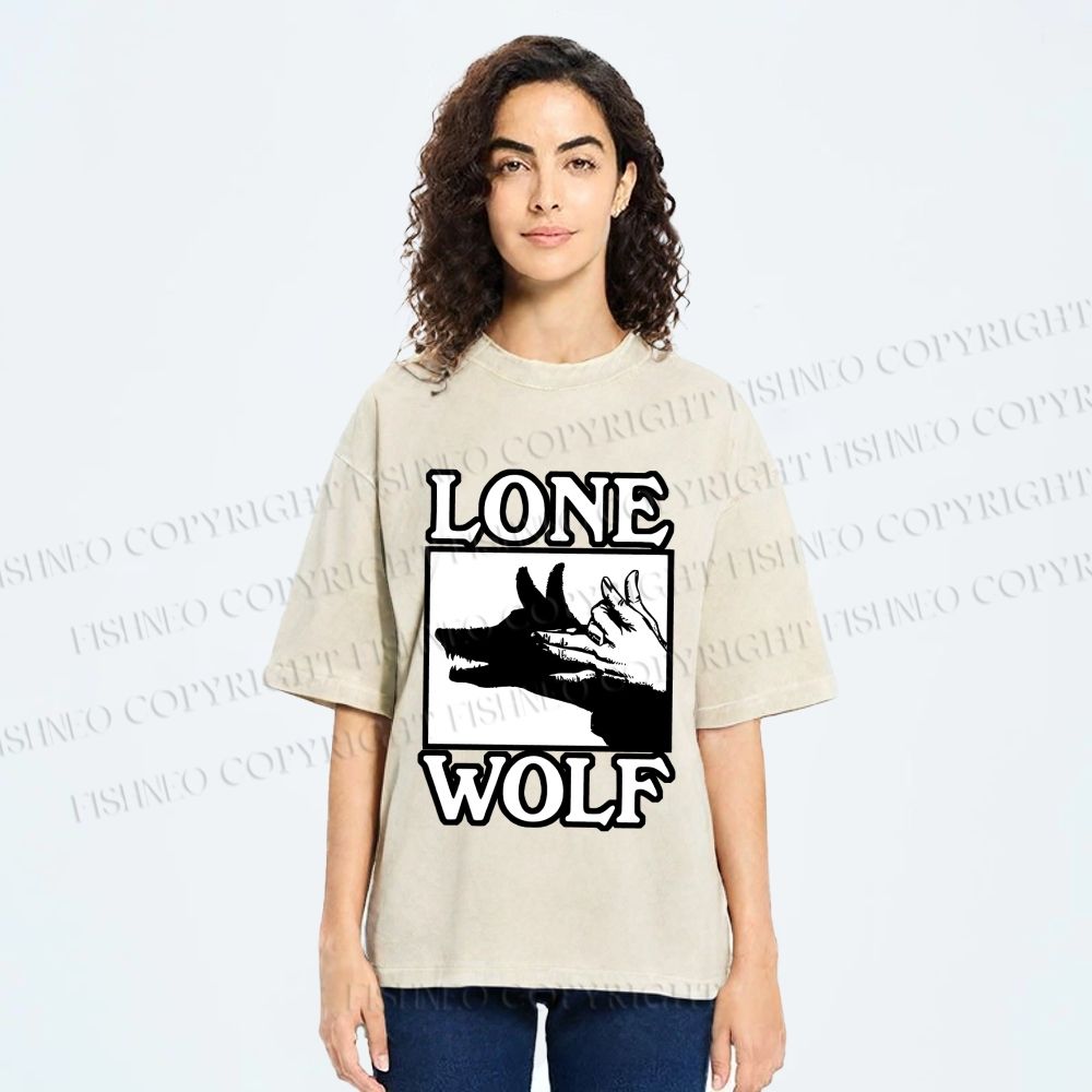 Unisex Shadow Wolf Alone Printed Washed Tee