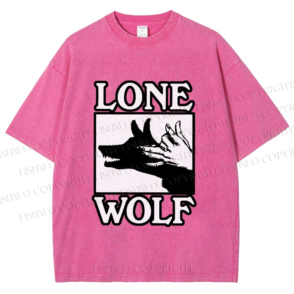Unisex Shadow Wolf Alone Printed Washed Tee