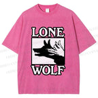 Unisex Shadow Wolf Alone Printed Washed Tee