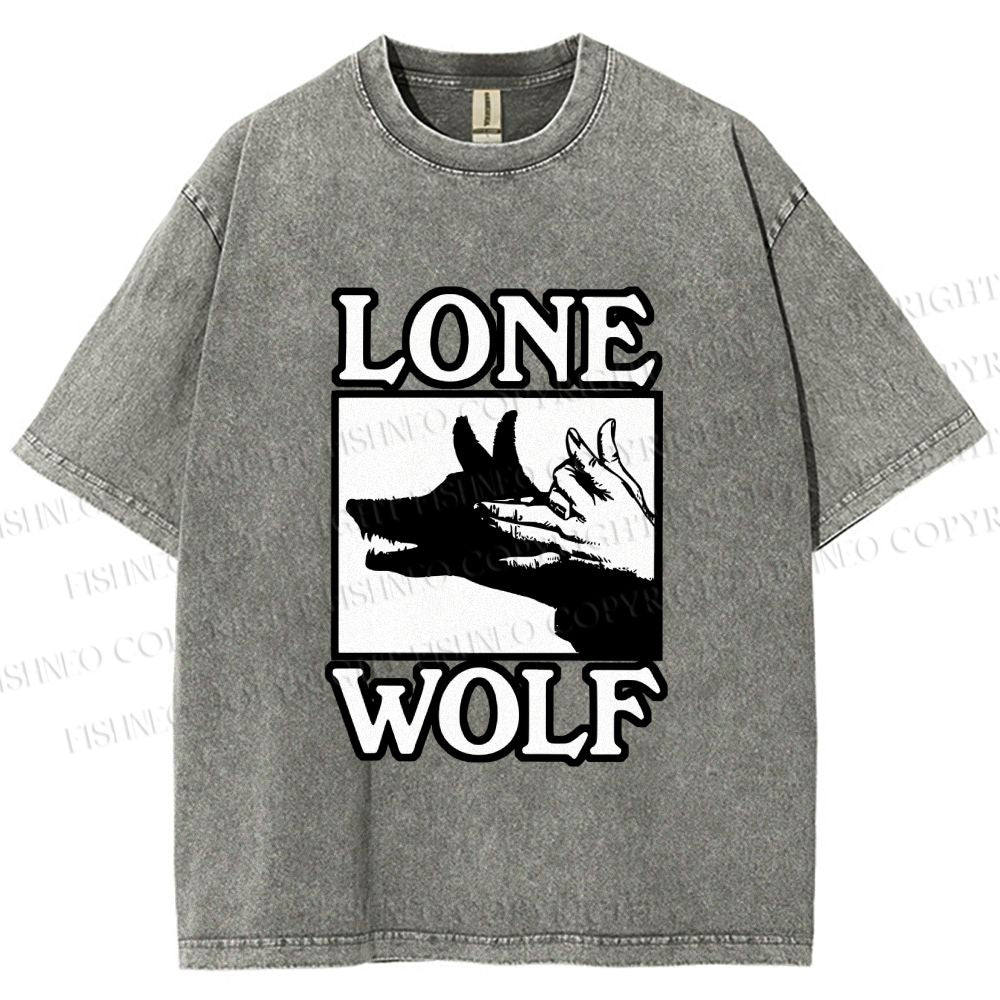 Unisex Shadow Wolf Alone Printed Washed Tee