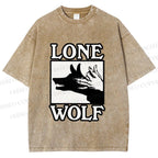 Unisex Shadow Wolf Alone Printed Washed Tee