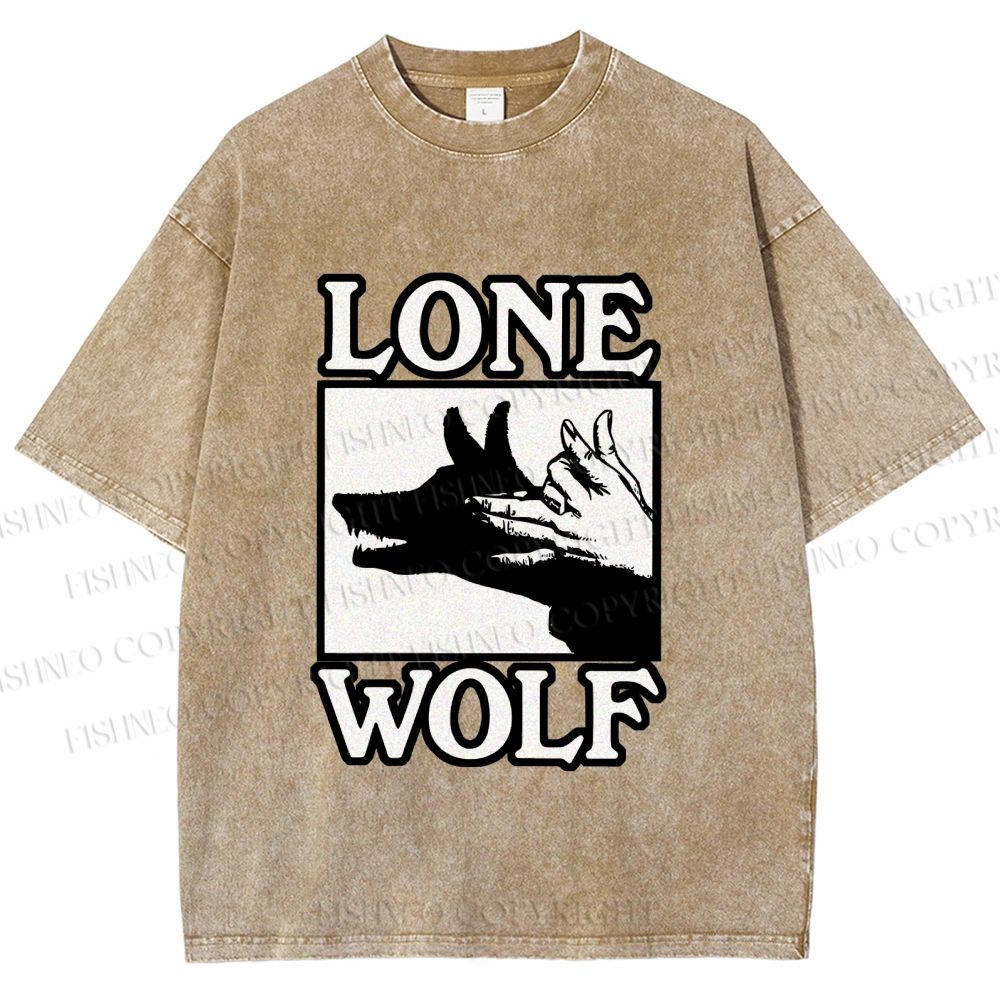 Unisex Shadow Wolf Alone Printed Washed Tee