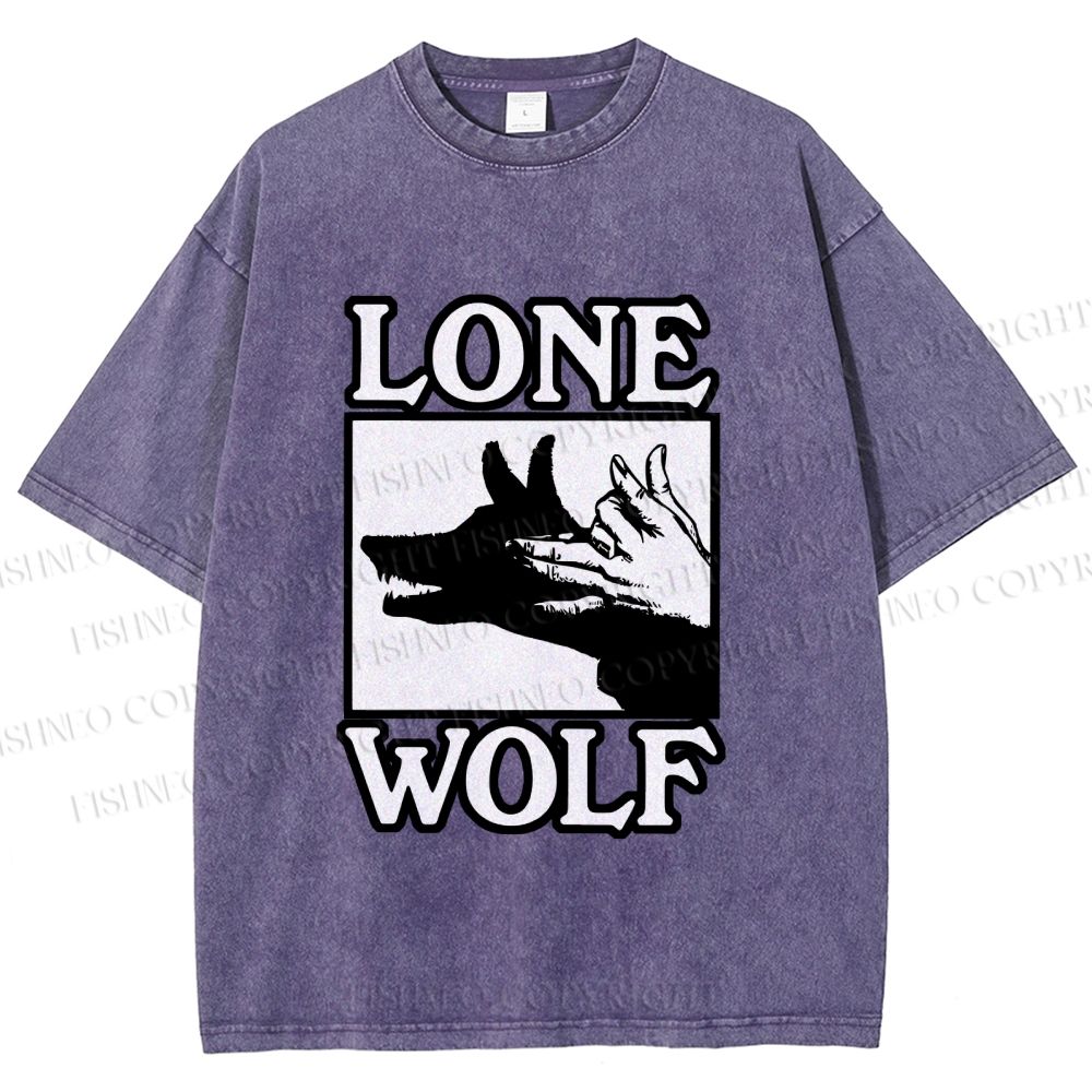 Unisex Shadow Wolf Alone Printed Washed Tee