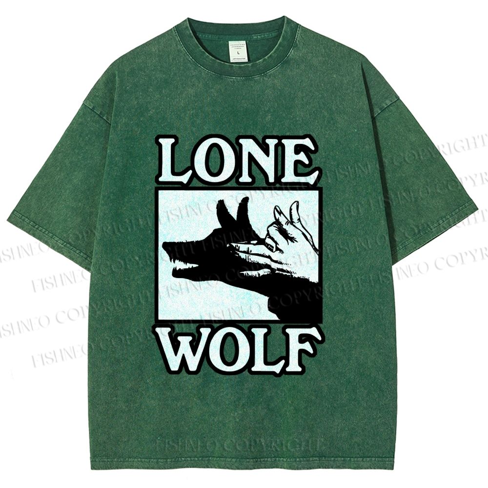 Unisex Shadow Wolf Alone Printed Washed Tee