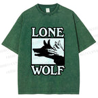 Unisex Shadow Wolf Alone Printed Washed Tee