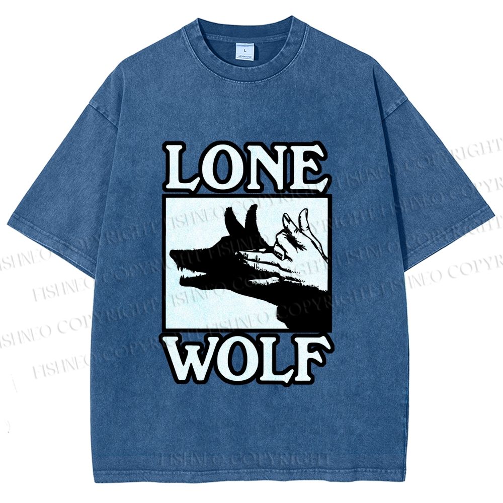 Unisex Shadow Wolf Alone Printed Washed Tee