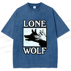 Unisex Shadow Wolf Alone Printed Washed Tee