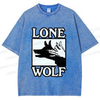 Unisex Shadow Wolf Alone Printed Washed Tee