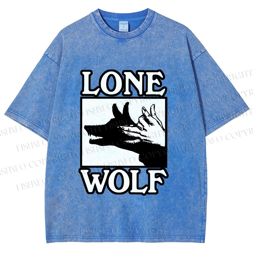 Unisex Shadow Wolf Alone Printed Washed Tee