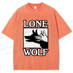 Unisex Shadow Wolf Alone Printed Washed Tee