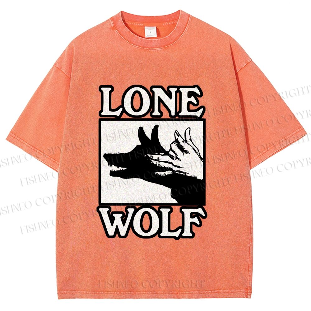 Unisex Shadow Wolf Alone Printed Washed Tee