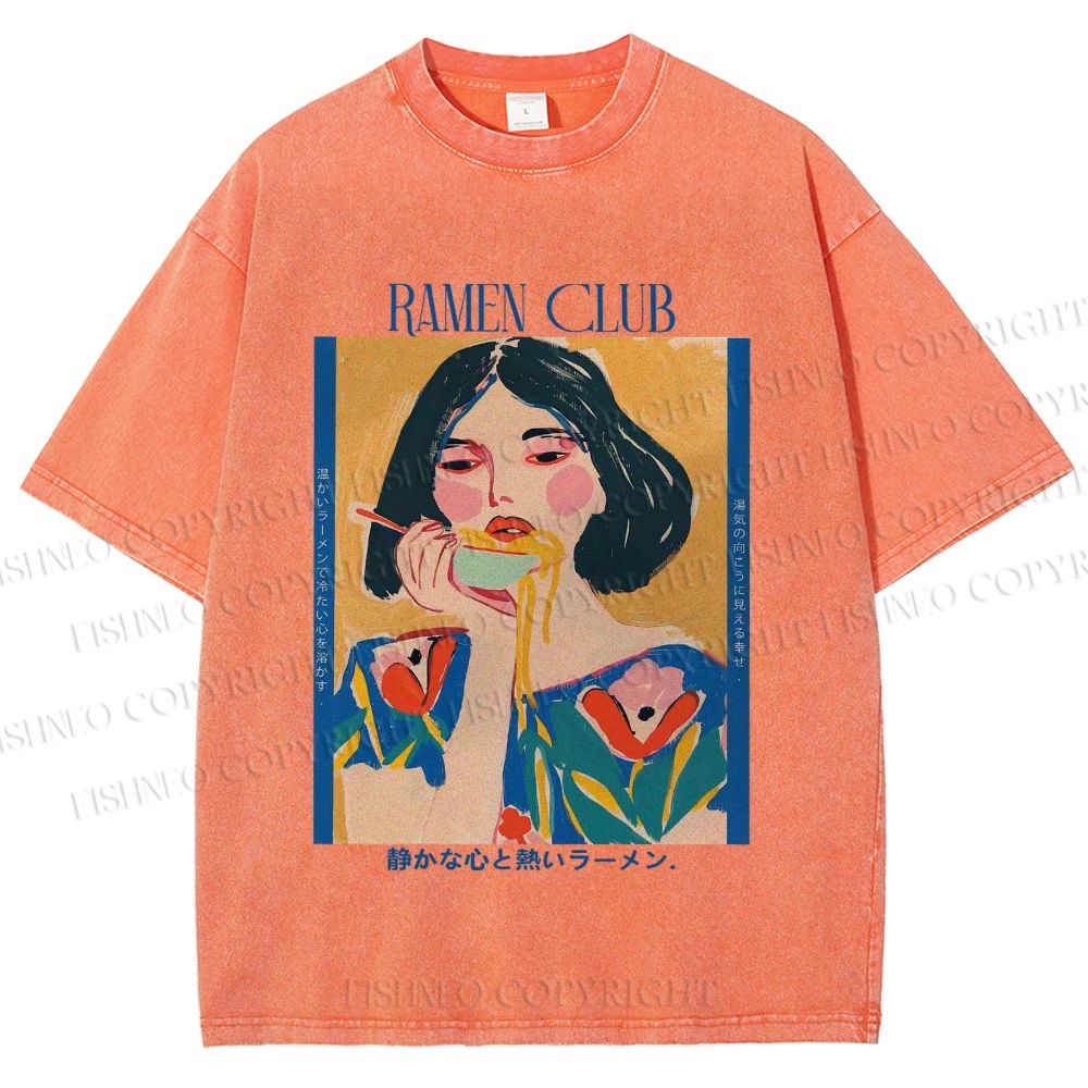 Unisex Woman in Ramen Club Printed Washed Tee