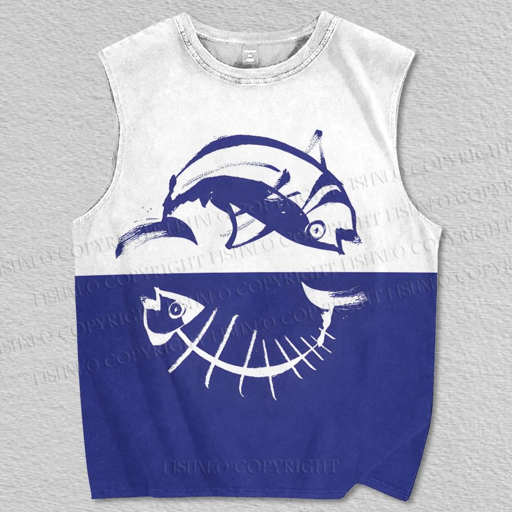 Unisex Fish Bones Printed Tank Top